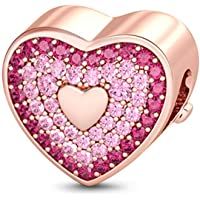 Los mejores  - GNOCE Abalorio de plata de ley 925 con forma de corazón de oro rosa con circonita cúbica- apto para pulsera-collar de…
